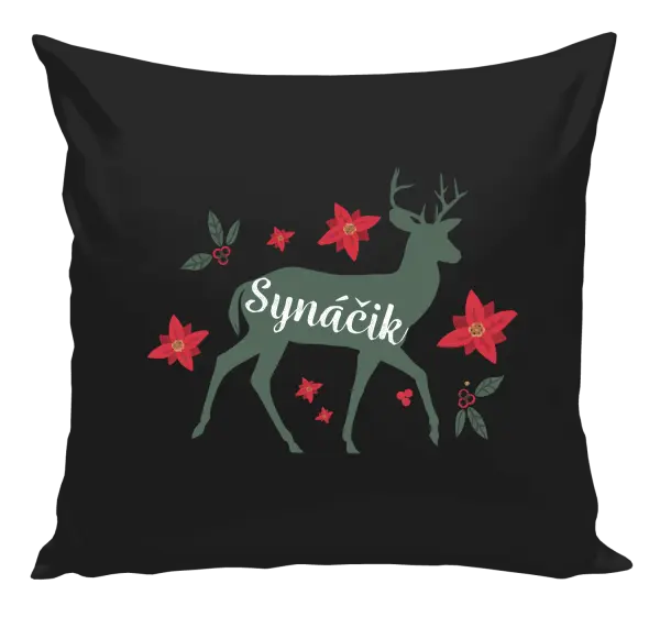 Vianočný vankúš Jeleň s kvetinami - synáčik