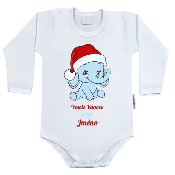 Dětské body Veselé vánoce přeje - modrý sloník