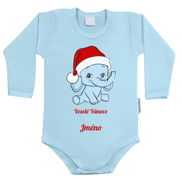 Dětské body Veselé vánoce přeje - modrý sloník