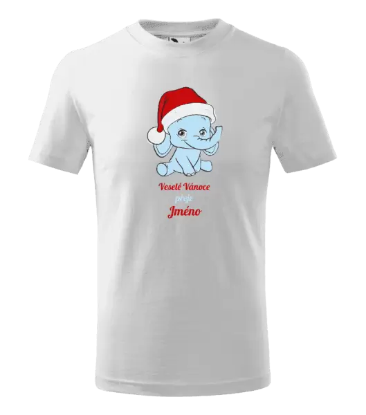 Dětské vánoční tričko Veselé vánoce přeje - modrý sloník