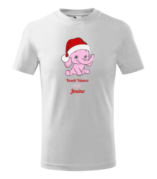 Dětské vánoční tričko Veselé Vánoce přeje - růžový sloník