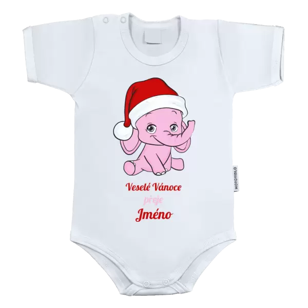 Dětské body Veselé Vánoce přeje - růžový sloník