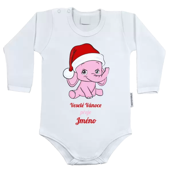 Dětské body Veselé Vánoce přeje - růžový sloník