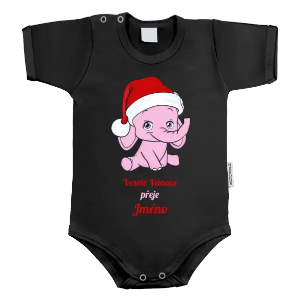 Dětské body Veselé Vánoce přeje - růžový sloník