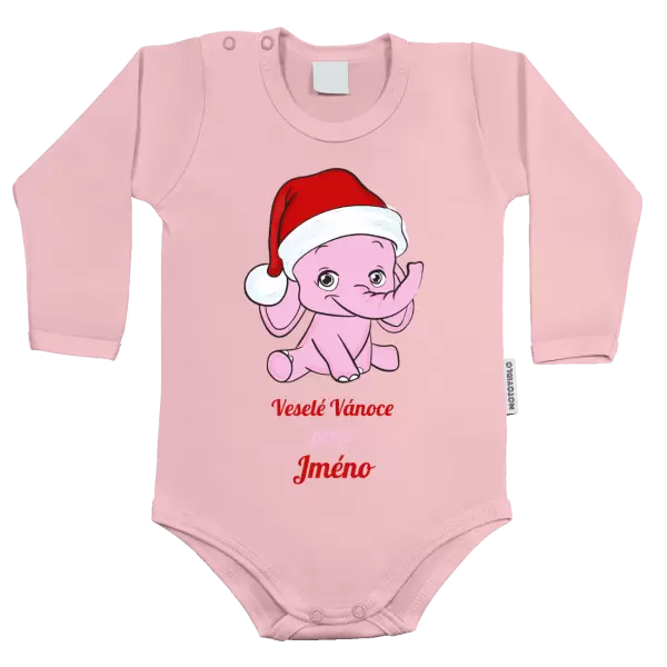 Dětské body Veselé Vánoce přeje - růžový sloník