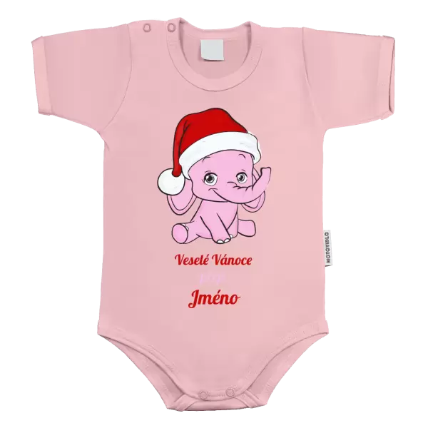 Dětské body Veselé Vánoce přeje - růžový sloník