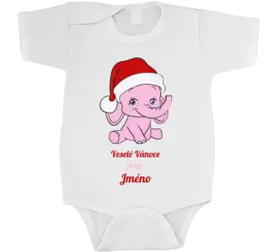 Dětské vánoční body Veselé Vánoce přeje - růžový sloník