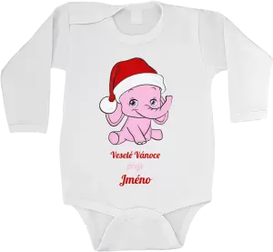 Dětské vánoční body Veselé Vánoce přeje - růžový sloník