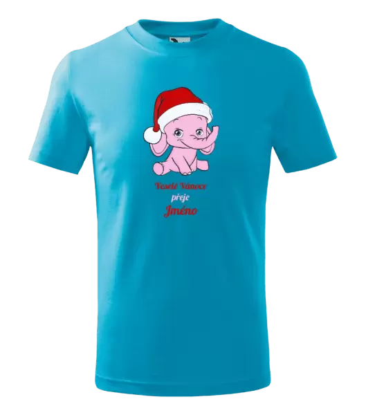 Dětské vánoční tričko Veselé Vánoce přeje - růžový sloník