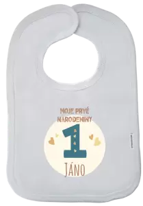 Detský podbradník Moje prvé narodeniny s menom (modrá) 