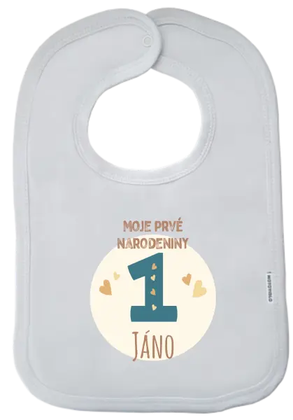 Detský podbradník Moje prvé narodeniny s menom (modrá) 