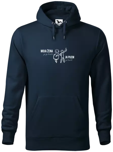 Pánska mikina Moja žena je za dvoch, ja pijem za troch! 