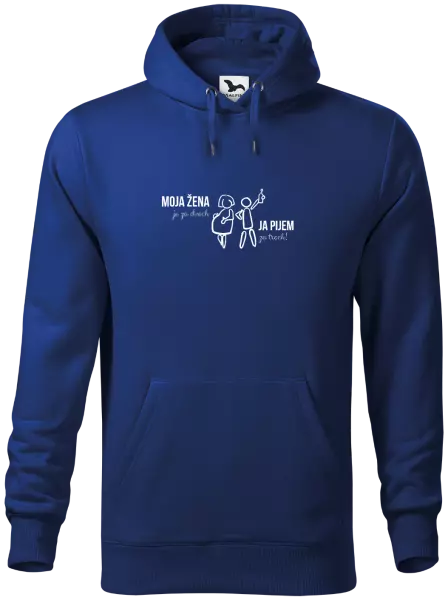 Pánska mikina Moja žena je za dvoch, ja pijem za troch! 