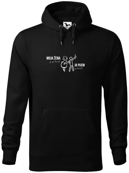 Pánska mikina Moja žena je za dvoch, ja pijem za troch! 