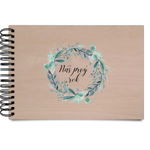 Drevený album s krúžkovou väzbou Náš prvý rok - zelený venček 
