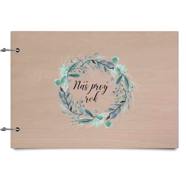 Drevený album so sponami Náš prvý rok - zelený venček 