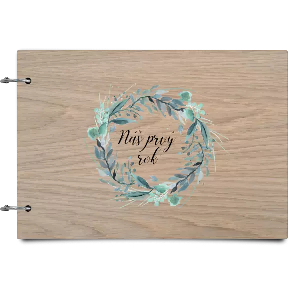 Drevený album so sponami Náš prvý rok - zelený venček 