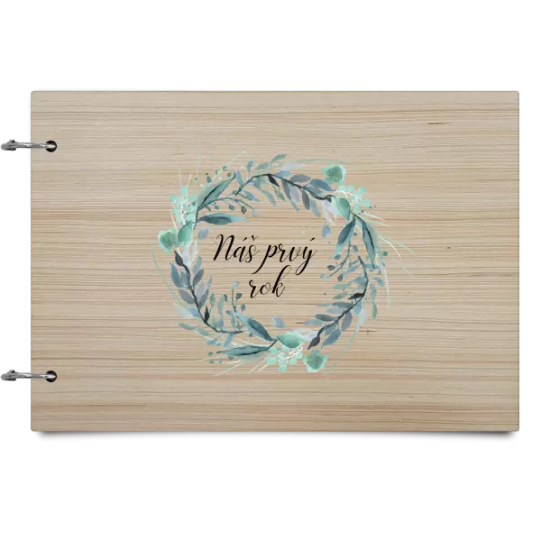 Drevený album so sponami Náš prvý rok - zelený venček 
