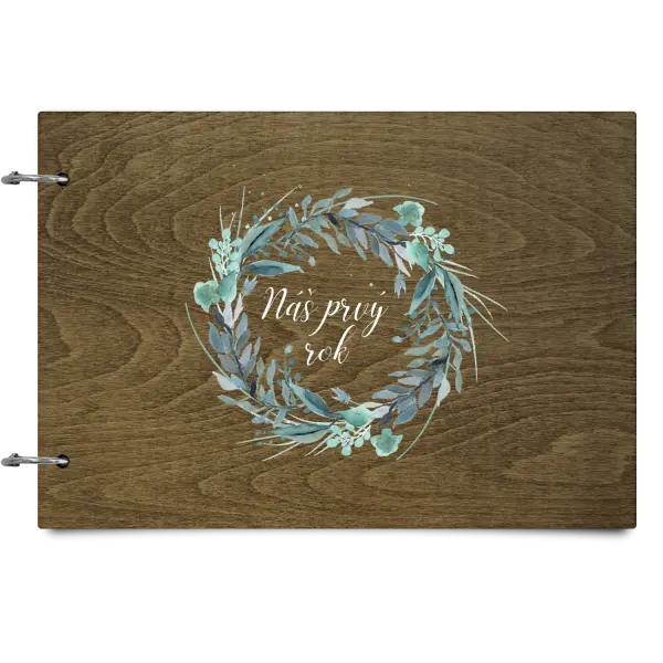 Drevený album so sponami Náš prvý rok - zelený venček 