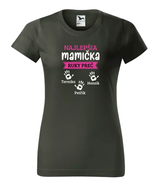 Dámske tričko Najlepšia mamička, ruky preč - 3 deti