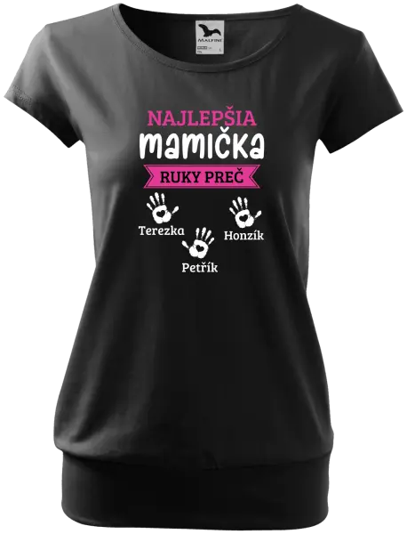 Dámske tričko Najlepšia mamička, ruky preč - 3 deti