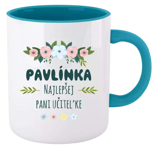 Hrnček  Najlepšej pani učiteľke - kvety s lístkami