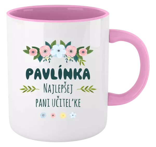 Hrnček  Najlepšej pani učiteľke - kvety s lístkami