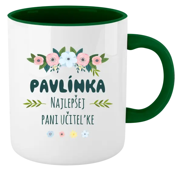 Hrnček  Najlepšej pani učiteľke - kvety s lístkami