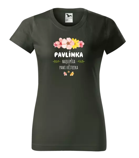 Dámske tričko Najlepšia pani učiteľka - ružové kvety