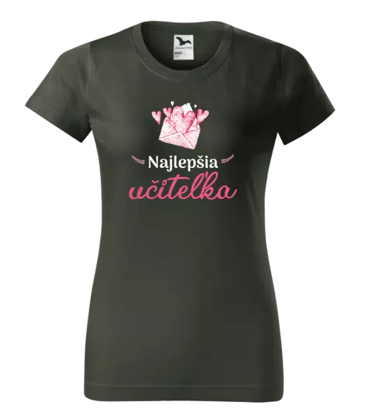 Dámske tričko Najlepšia učiteľka - obálka so srdiečkom
