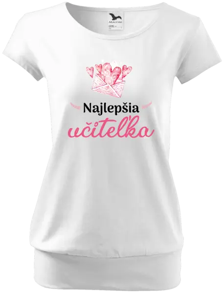 Dámske tričko Najlepšia učiteľka - obálka so srdiečkom