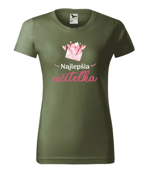 Dámske tričko Najlepšia učiteľka - obálka so srdiečkom