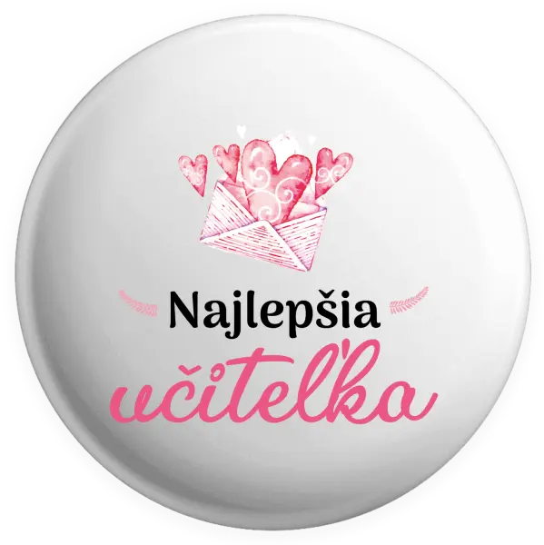 Placka Najlepšia učiteľka - obálka so srdiečkom