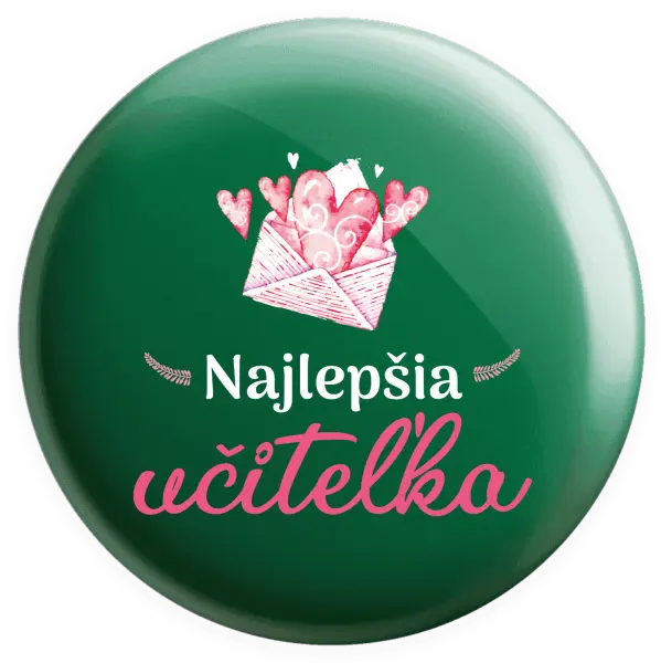 Placka Najlepšia učiteľka - obálka so srdiečkom