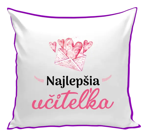 Vankúš Najlepšia učiteľka - obálka so srdiečkom