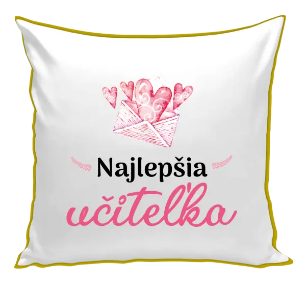 Vankúš Najlepšia učiteľka - obálka so srdiečkom