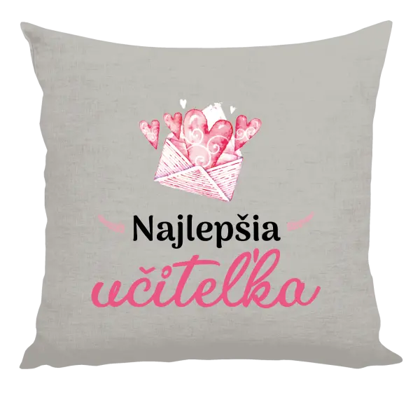 Vankúš Najlepšia učiteľka - obálka so srdiečkom