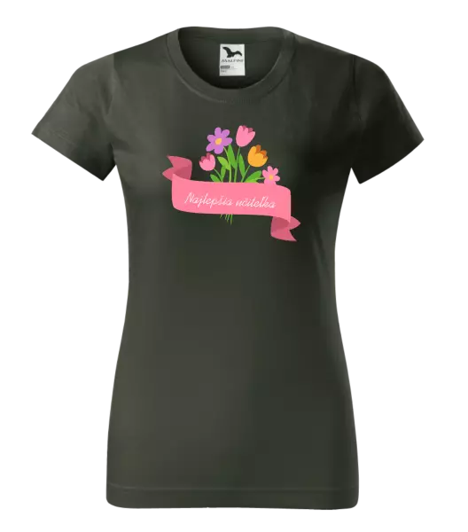 Dámske tričko Najlepšia učiteľka - ružová stuha