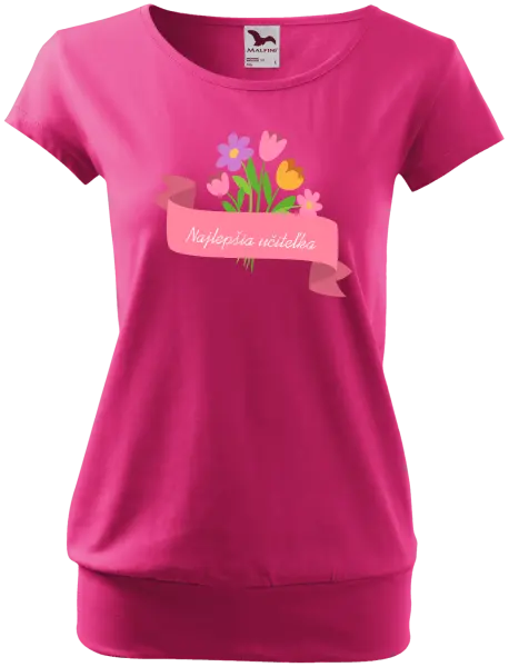 Dámske tričko Najlepšia učiteľka - ružová stuha