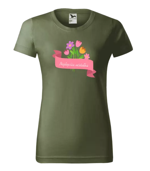 Dámske tričko Najlepšia učiteľka - ružová stuha