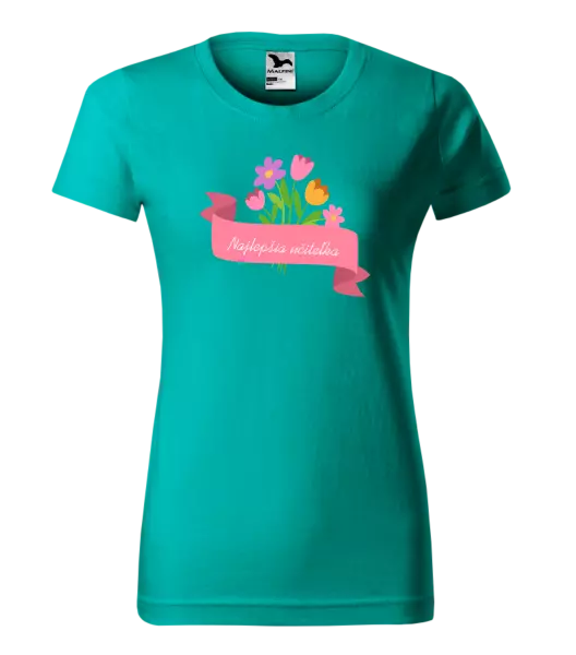 Dámske tričko Najlepšia učiteľka - ružová stuha