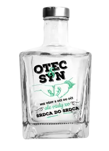 Fľaša, sklenená hranatá  Otec a syn, zo srdca do srdca