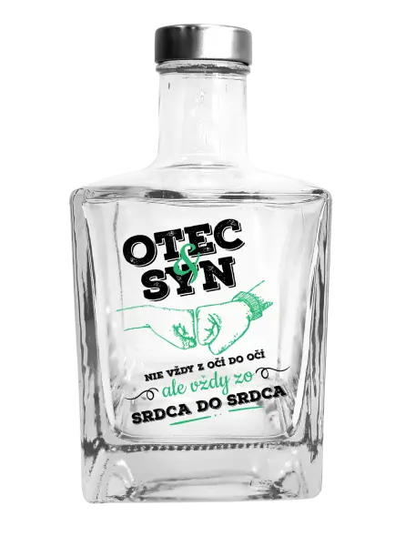 Fľaša, sklenená hranatá  Otec a syn, zo srdca do srdca