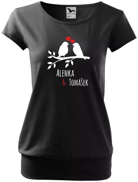 Dámske tričko Vtáčiky na vetve-vlastné mená