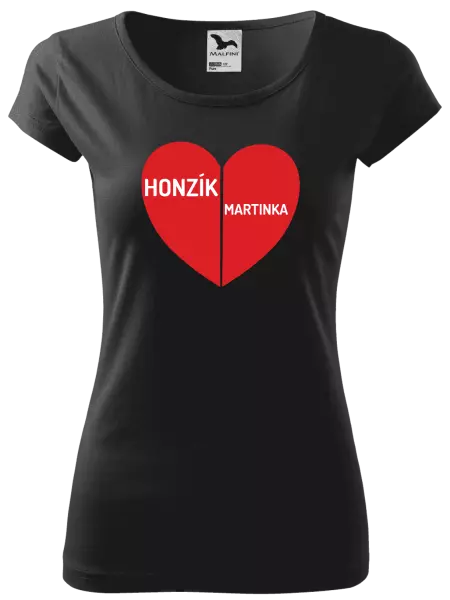 Dámske tričko Rozpolené srdce s menami
