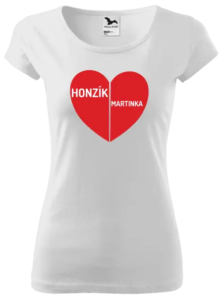 Dámske tričko Rozpolené srdce s menami