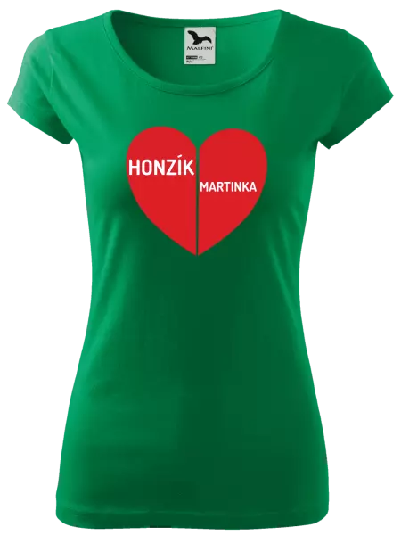 Dámske tričko Rozpolené srdce s menami