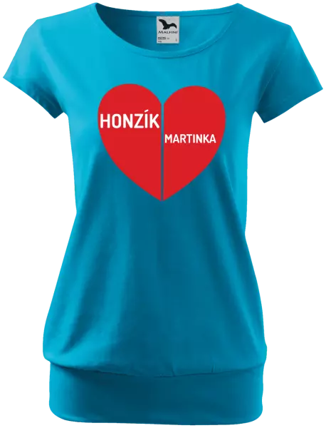Dámske tričko Rozpolené srdce s menami