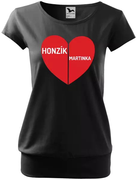 Dámske tričko Rozpolené srdce s menami