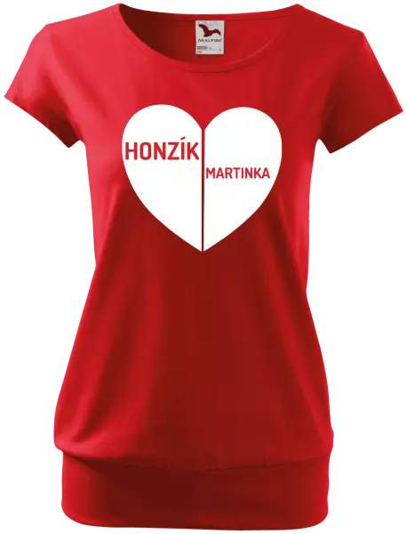 Dámske tričko Rozpolené srdce s menami